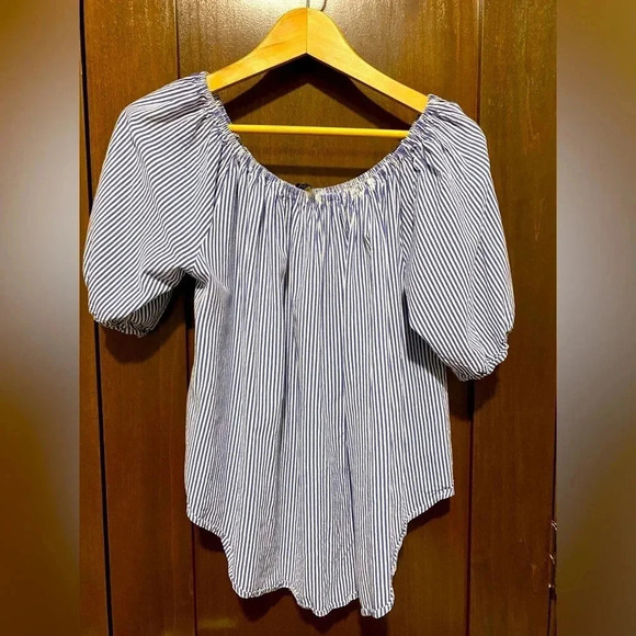 SOPRANO off the shoulder Size M top blue/white striped - Picture 1 of 3